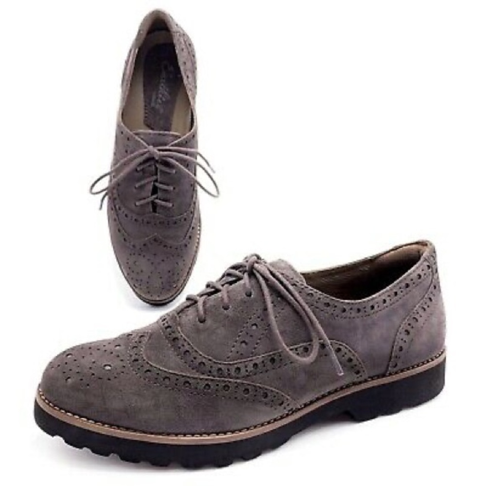 Earthies Women's Taupe Suede Wingtip Oxfords